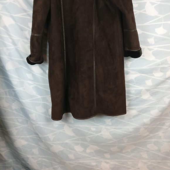 Chocolate Brown Winter Warm Maxi Trench Coat removable Hood/pocket sz14 - Picture 6 of 12